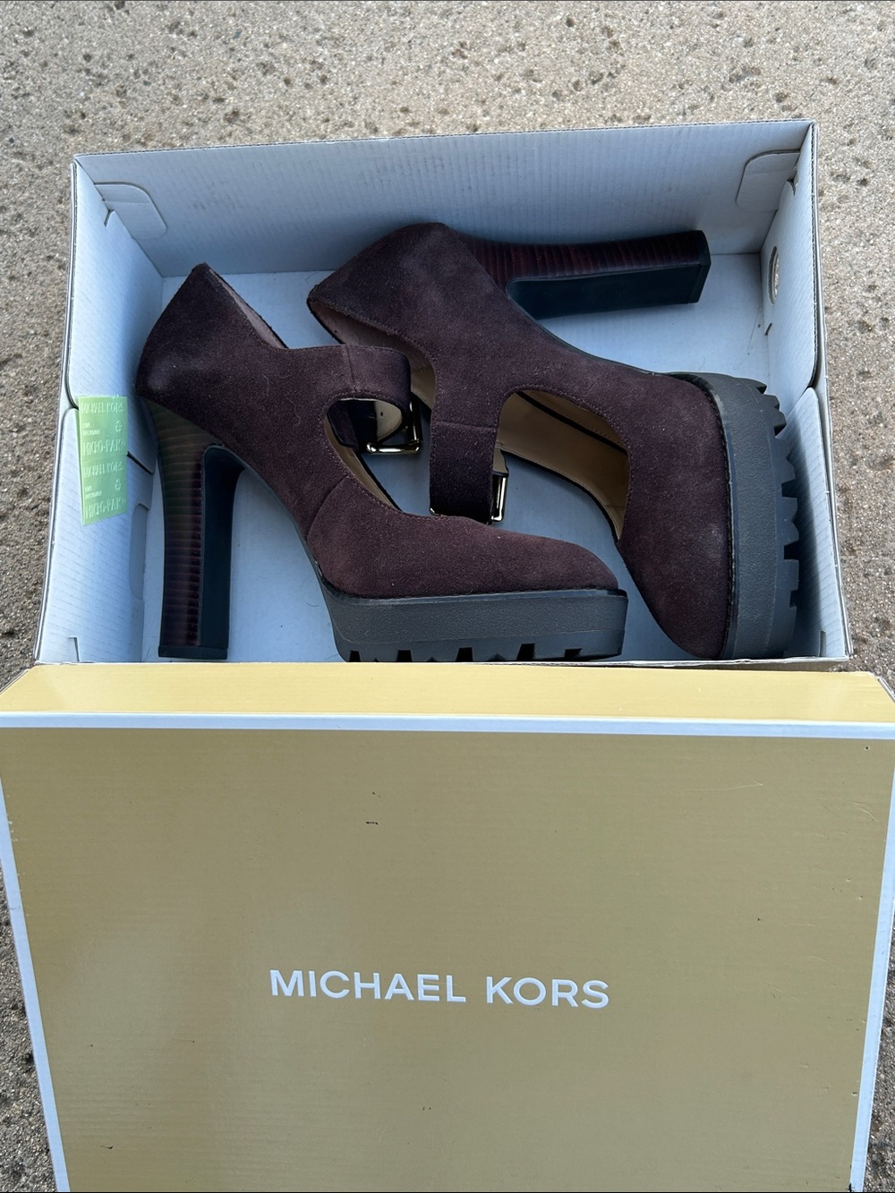 Michael Kors Dark Brown Suede Cutout Platform Heels